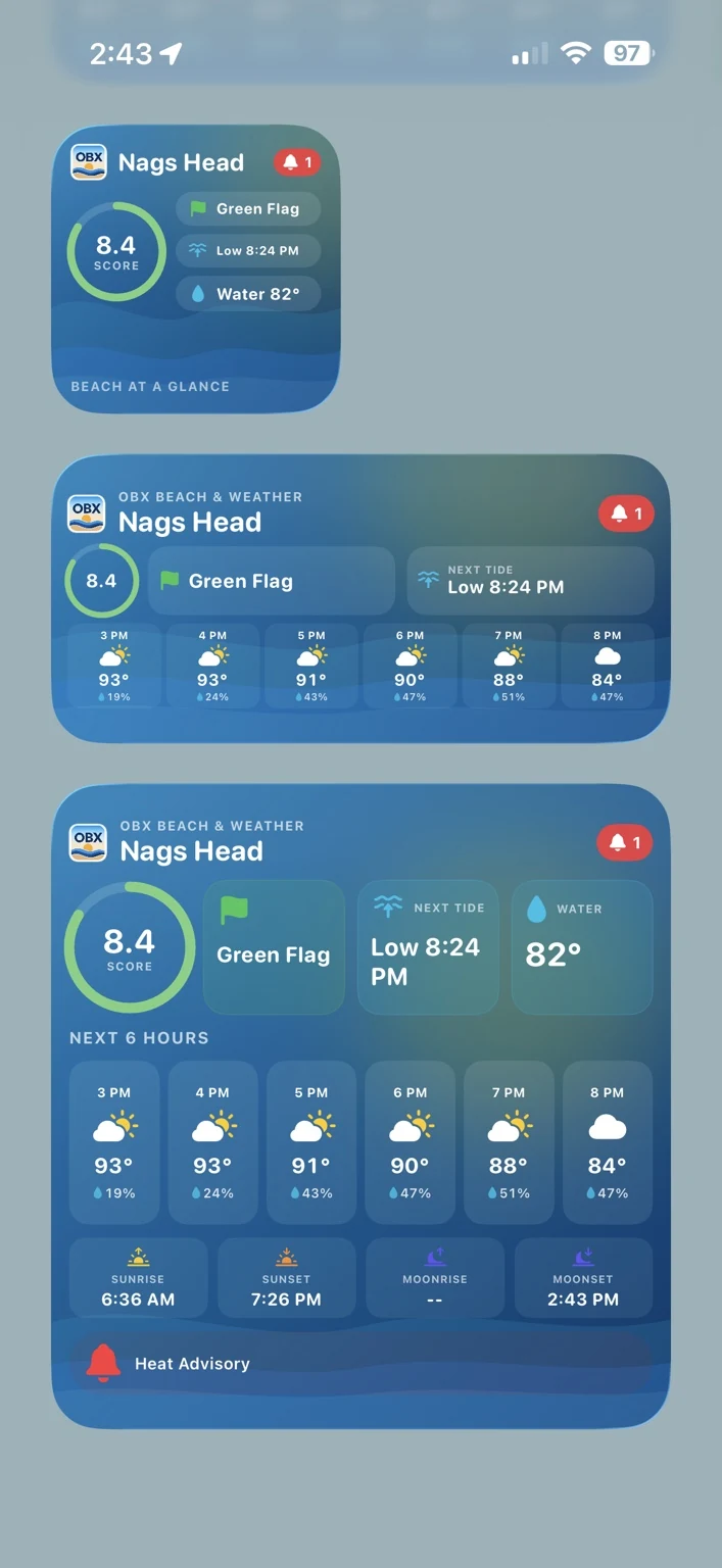 OBX Beach & Weather widgets for Nags Head.