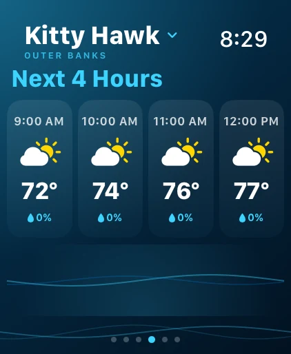 OBX Beach & Weather Apple Watch next four hours forecast for Kitty Hawk.