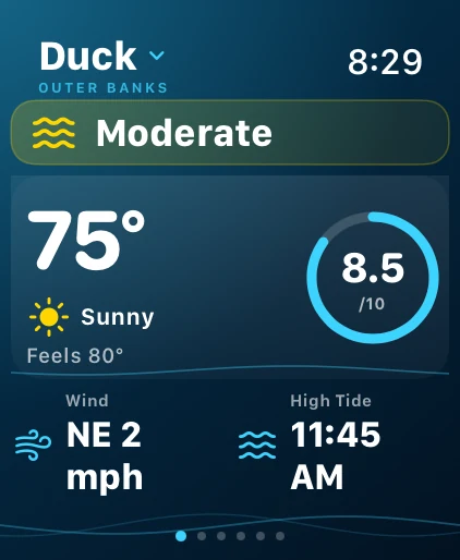 OBX Beach & Weather Apple Watch Now screen for Duck.