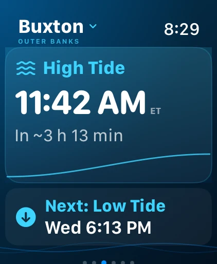 OBX Beach & Weather Apple Watch Tides screen for Buxton.